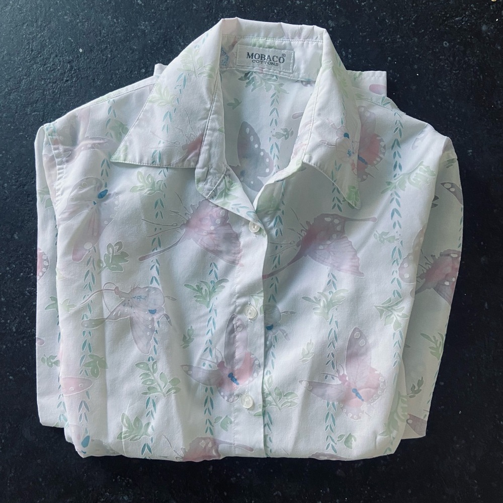 Women’s White Butterfly Dress Shirt | MOBACO Cottons XS-S